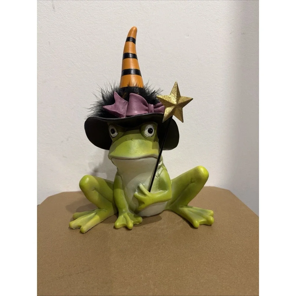 Eerie Charm Halloween Frog Witch w/ Wand Figurine Resin Home Decor 12 in